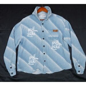 Kleep Button Up Shirt Mens‎ XL Blue Y'all Invtd Distressed Streetwear Cotton
